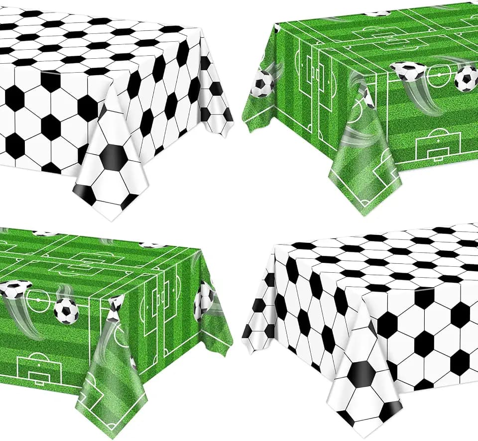 Soccer Party Tablecloths, Soccer Theme Party Plastic Table Cover Disposable Soccer Field Soccer Pattern Table Covers for Boys Birthday Party Soccer Event Sports Theme Party Decorations, 87x51'' (4)