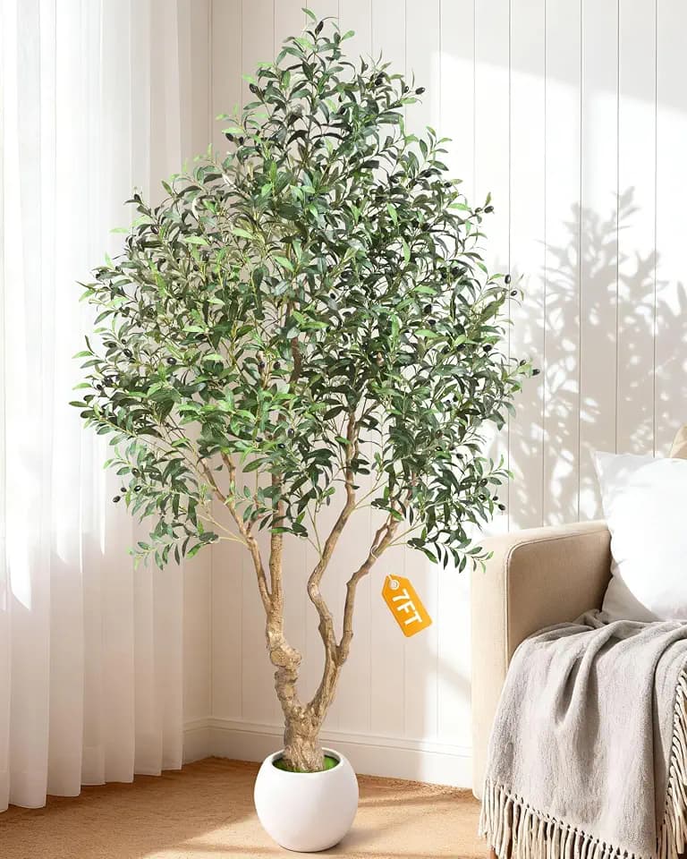 Yastouay 7 FT Faux Olive Tree, Realistic Tall Olive Trees Artificial Indoor