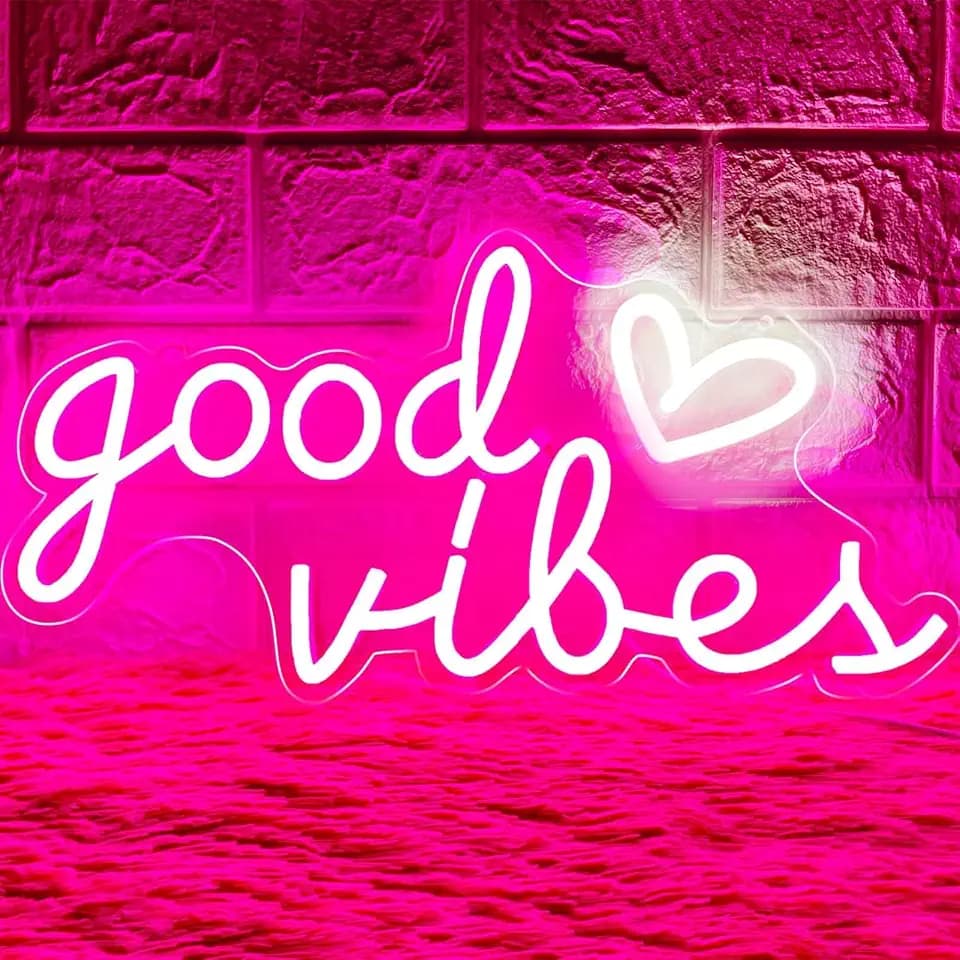 HOHOSIGN Good Vibes Neon Sign for Wall Decor Neon Lights Sign, 16"x8" Heart and Good Vibes LED Signs for Bedroom Wall, USB Operated Pink Goodvibes LED Neon Lights Signs for Game Room Christmas Decor