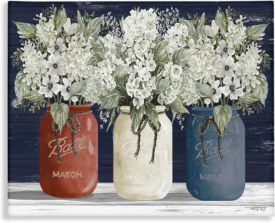 Stupell Industries Americana Floral Bouquets Rustic Flowers Country Pride, Designed by Cindy Jacobs Wall Art, 24 x 30, Canvas for Bedroom