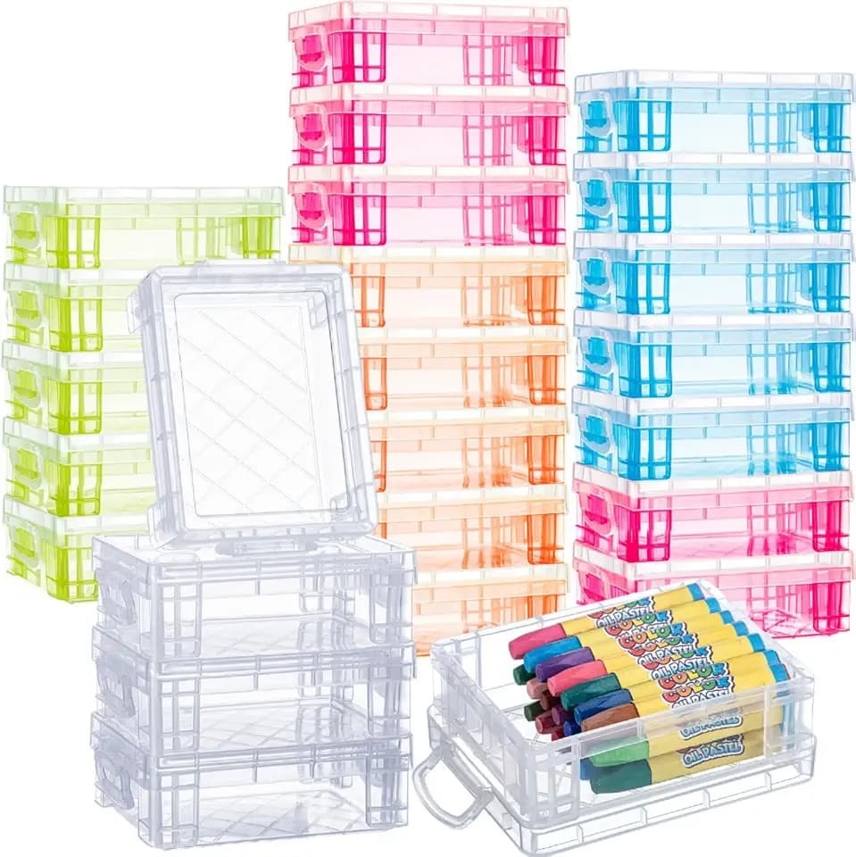 Suzile 25 Pcs Plastic Crayon Boxes Bulk,Clear, Red, Blue, Green,Orange