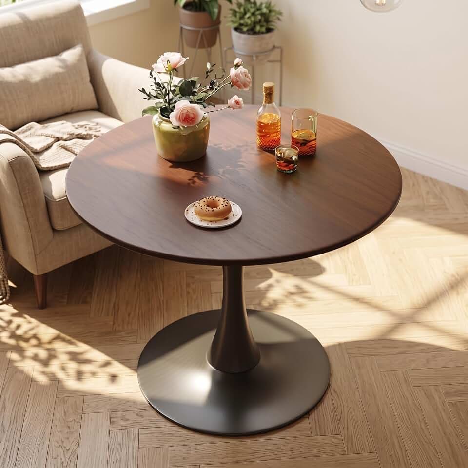 Small Round Dining Table 32" Tulip Table for Living Room, Walnut