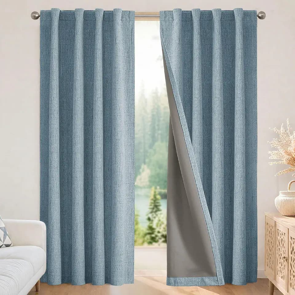 Joydeco Blackout Curtains for Bedroom - 100% Light Blocking 2 Panels Sky Blue Drapes 66" W x 90" L, Thermal Insulated Room Darkening Curtains, Linen Textured for Living Room, Rod Pocket & Back Tabs