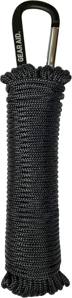 GEAR AID 325 Paracord and Carabiner, Utility Cord for Camping and Hiking, Black, 50 ft