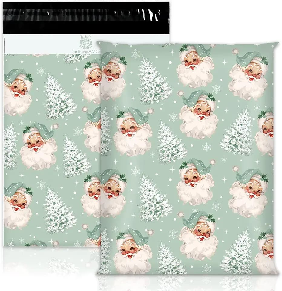 JarThenaAMCS 100Pcs Christmas Poly Mailers 10 x 13 Inch Green Santa Claus Xmas Tree Envelope Mailers Self-Sealing Plastic Packaging Mailing Bags for Small Business Clothing