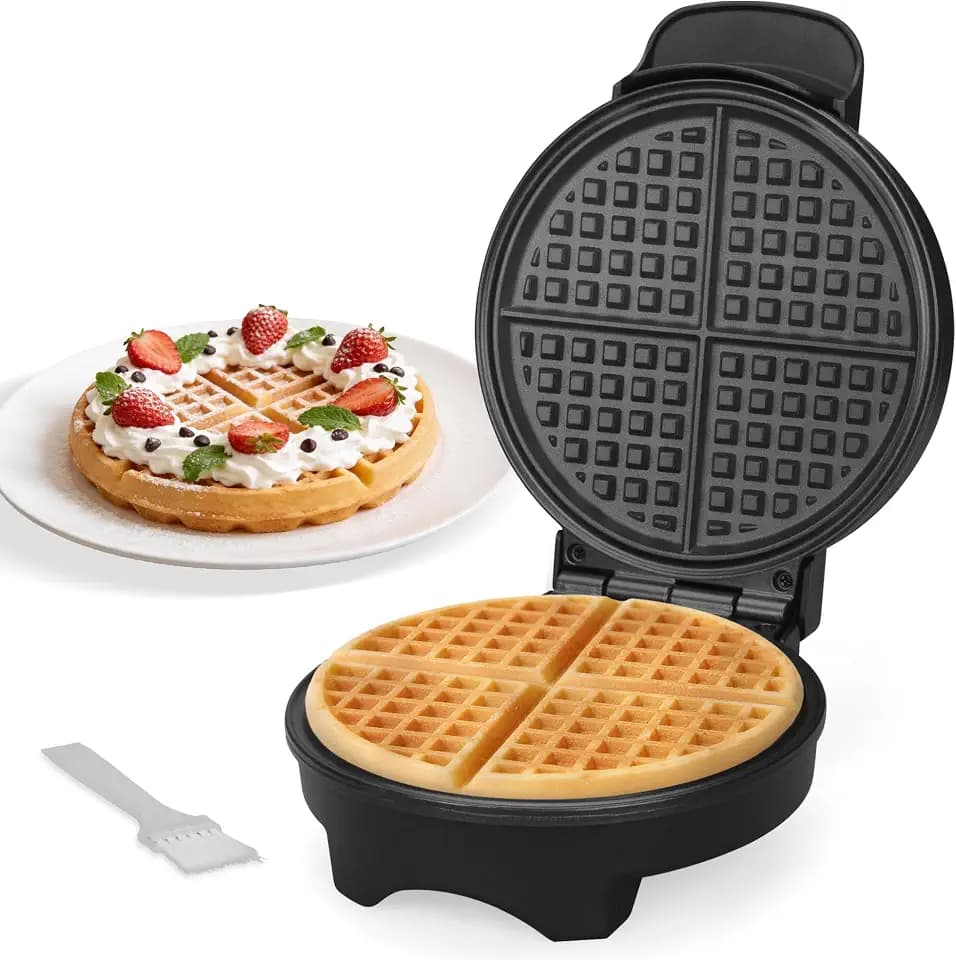 FineMade 7 Inches Classic Waffle Maker Machine, belgian waffle maker with PFAS-Free Ceramic Non-Stick Plates,Waflera electrica, Thin Waffle Maker Crispy, Round Waffle Iron, Graphite