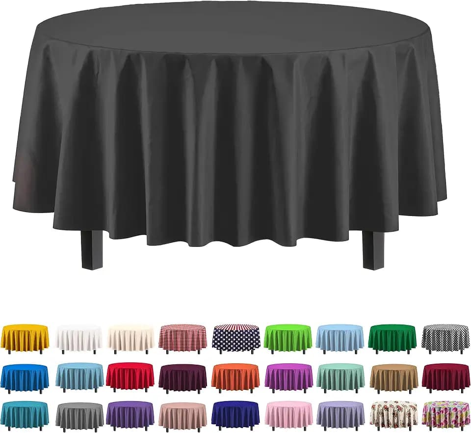 Exquisite 12-Pack Premium Plastic Tablecloth 12-Pack Premium Plastic Tablecloth 84in. Round Table Cover - Black