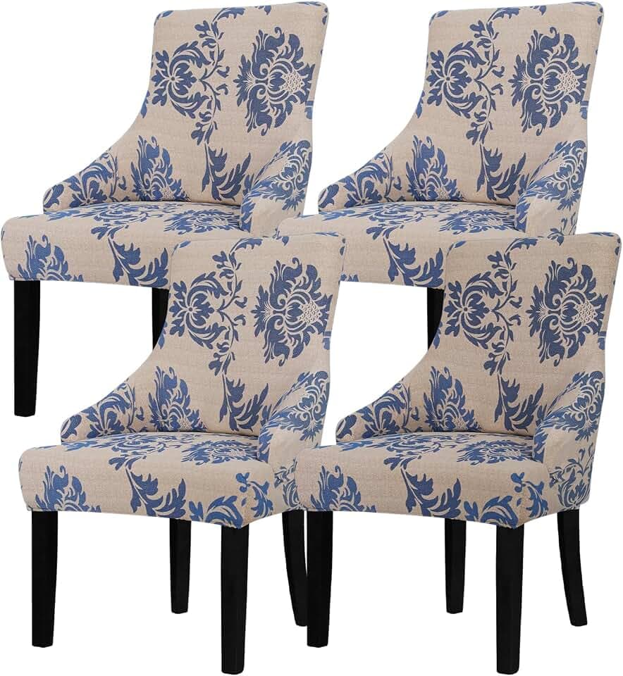 Lellen Wingback Chair Covers with Pattern - Stretch Wingback Dining Chair Covers,Wingback Side Chair Slipcover,Armless Wingback Chair Slipcover,Arm Chair Protector Cover for Room Home Kitchen(4PCS