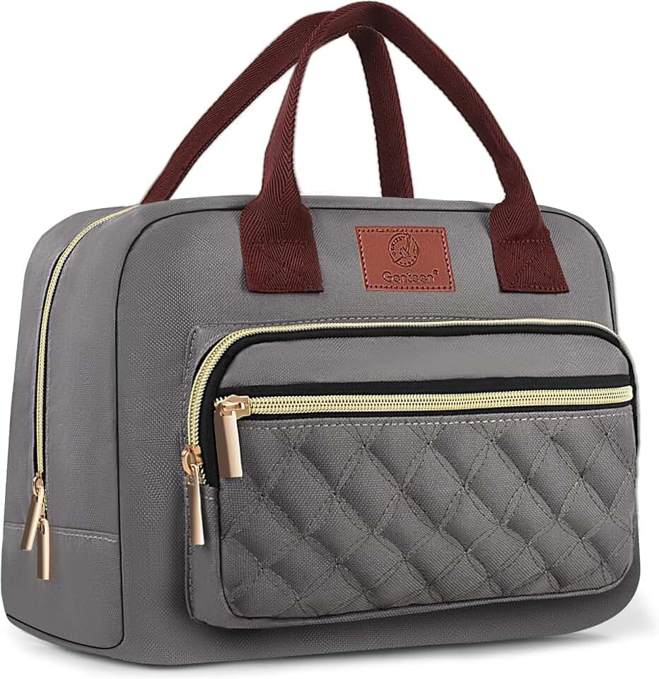Genteen Lunch Bag for Women Girls Teens,Insulated Adult Lunch Boxes for Women,Reusable Cute Lunch Bags for Work,High Capacity Tote Lunchbox Cooler for Office Travel Picnic School-Gray