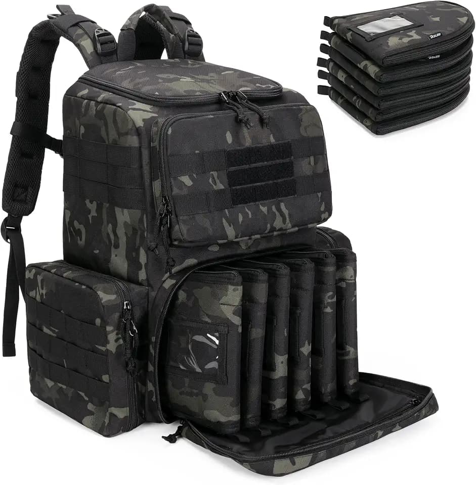 DSLEAF Tactical Pistol Backpack, Gun Range Backpack with 6 Pistol Cases