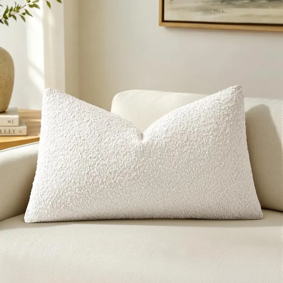 MIULEE Textured Boucle Lumbar Pillow Cover for Bed 12x20 White