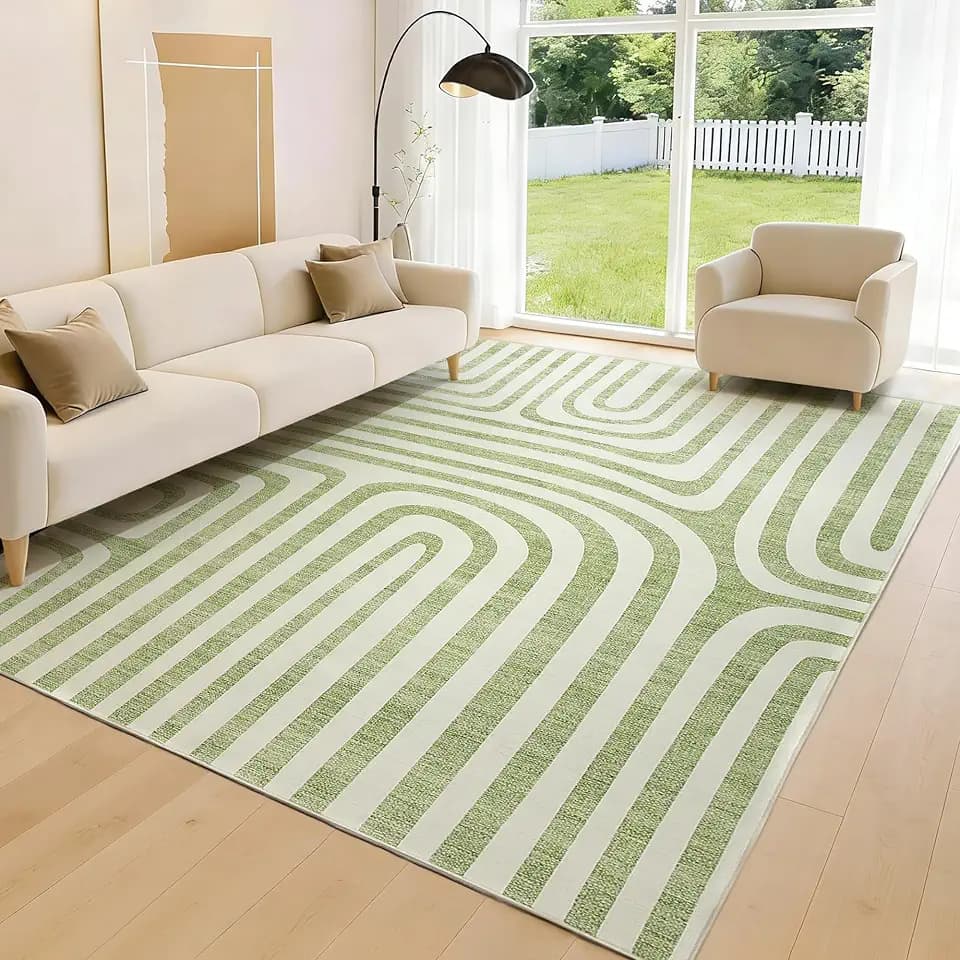 Garvee 5x7 Area Rug, Abstract Modern Washable Rug, Non-Slip Low-Pile Soft Floor Carpet for Bedroom, Living Room, Dining Room, Green