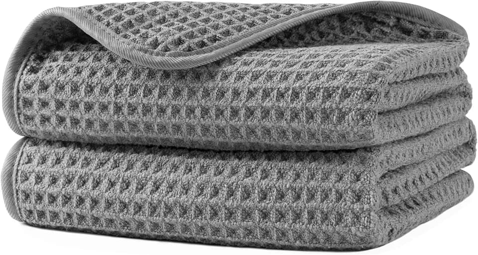 Microfiber Waffle Hand Towels, 2 Pieces, Soft, Absorbent, Fast Drying, Lint Free 430 GSM (Gray)