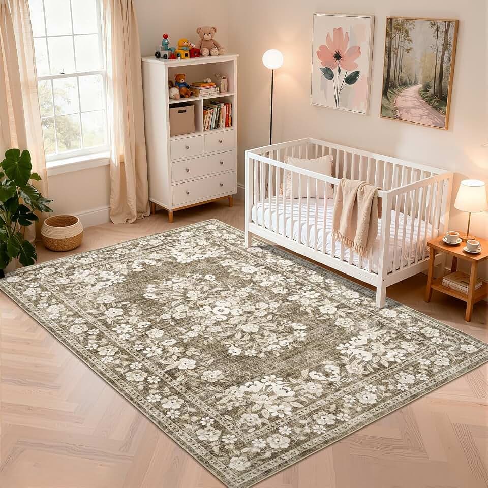 GarveeHome 5x7 Washable Rug for Bedroom Vintage Bordered Carpets