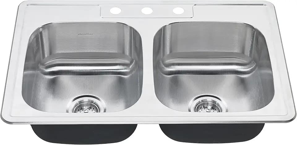 American Standard 22DB.6332283S.075 Colony Top Mount Ada 33x22 Double Bowl Stainless Steel 3-Hole Kitchen Sink