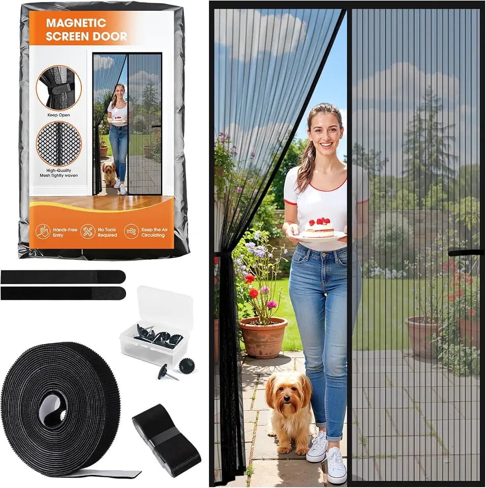 Magnetic Screen Door Mesh, Heavy-Duty Mesh Curtain, 40 x 83 in, Black