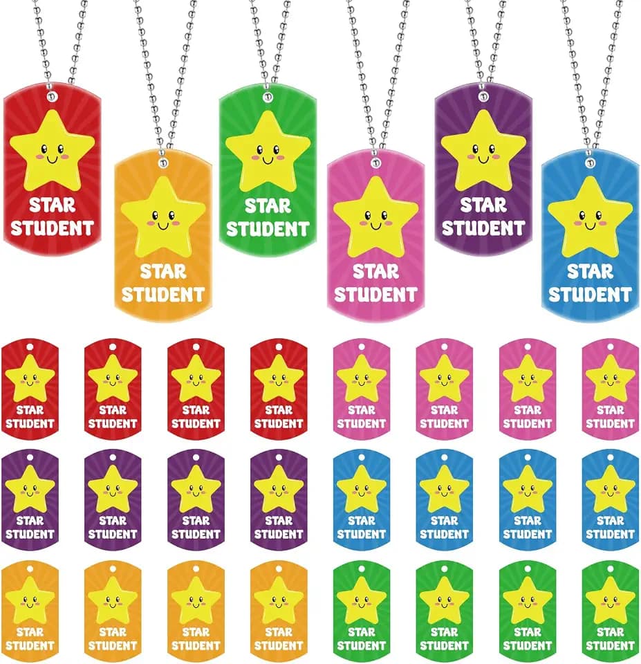 30pcs Student Incentives Star Tags with Metal Chains Acrylic
