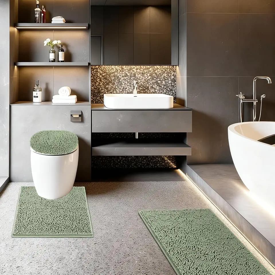 Bathroom Rugs Sets 3 Piece with Toilet Seat Cover 19.5"x 18.5"