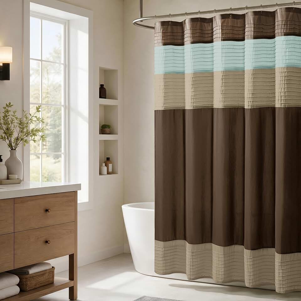 Madison Park Bathroom Shower Curtain, 72 x 84 Extra Long, Faux Silk, Blue