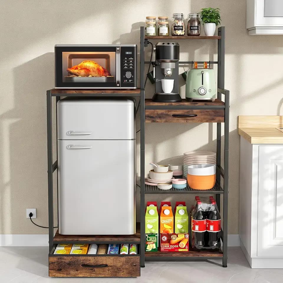 Housolution 6 Tier Mini Fridge Stand with Storage and Power Outlet