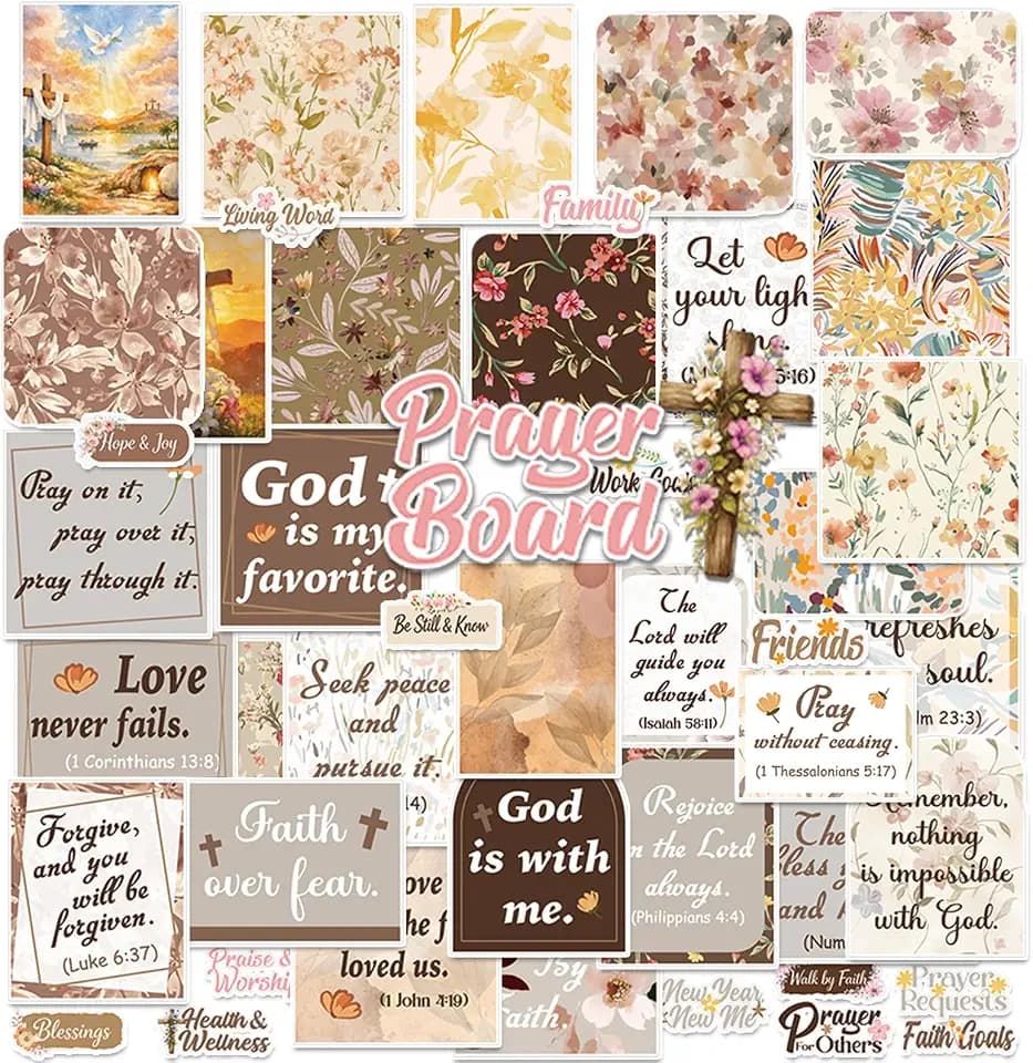 Floral Prayer Board Supplies - 113 Pcs Christian Stickers Cards Kit