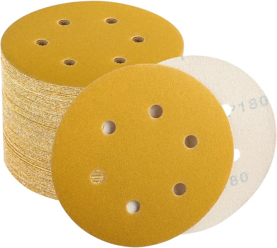 6 Inch Sanding Discs Hook and Loop, 180 Grit Sandpaper for Orbital Sander, Professional for Automotive and Woodworking, 100 Pack