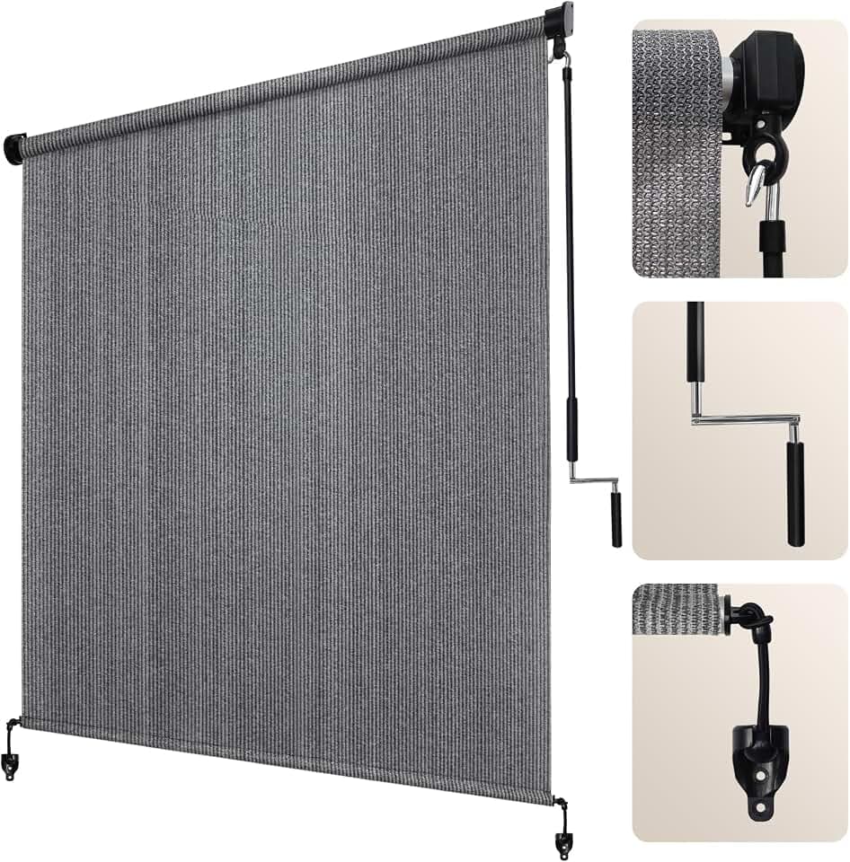 Artpuch Patio Shades Roll Up Outdoor Roller Shade (7'Wx8'H), Cordless Exterior Roller Blinds Cloth for Porch Pergola Gazebo, Gray