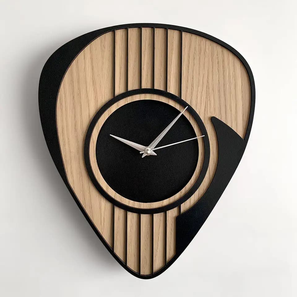 goodtime Wooden Guitar Clock, Musician Gift, Clock for Men, Guitar Gift, Man Cave Decor, Music Room Decor, Musical Gifts, 12.7"x11", Black & Natural Color