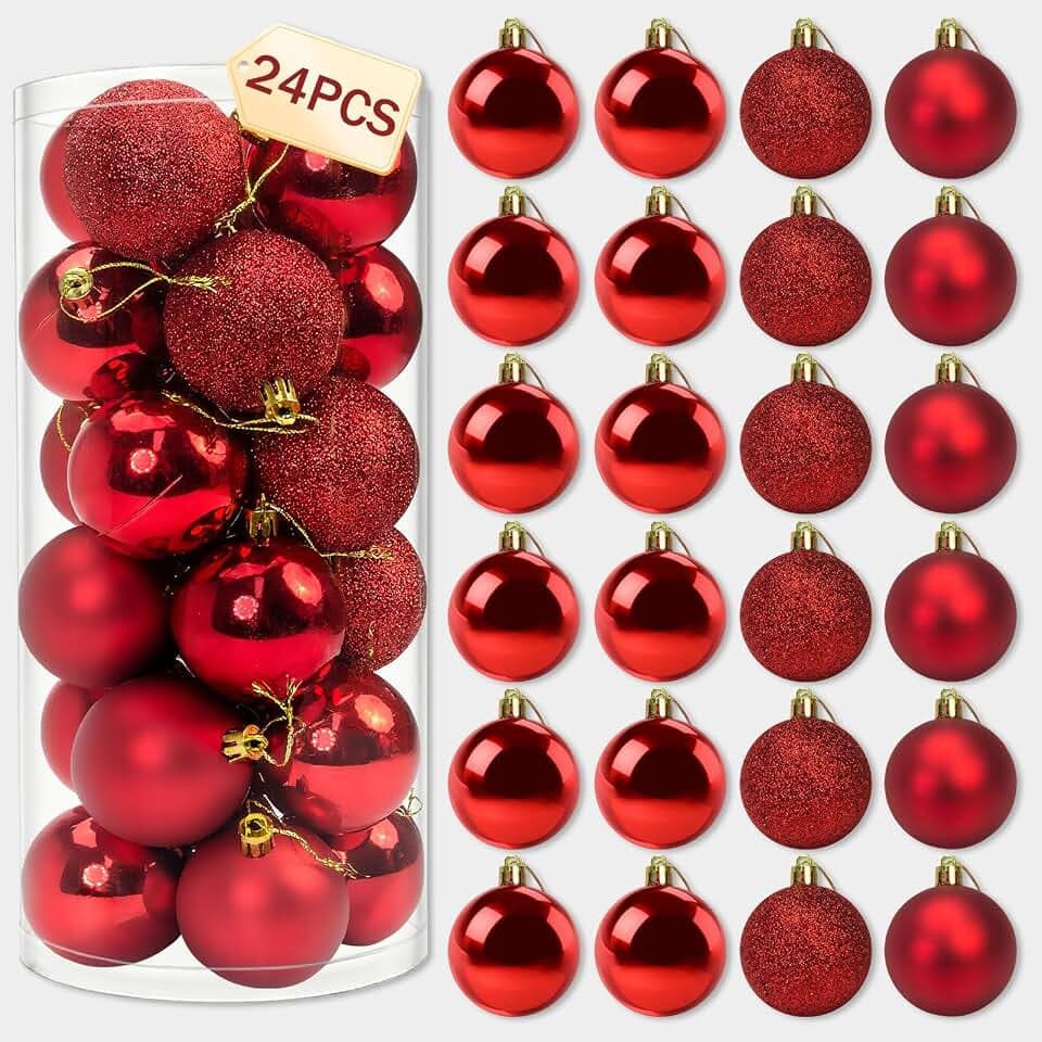 Napzy 24 Count Red Ornaments, Christmas Ball Set, Tree Decor Bulbs for Xmas