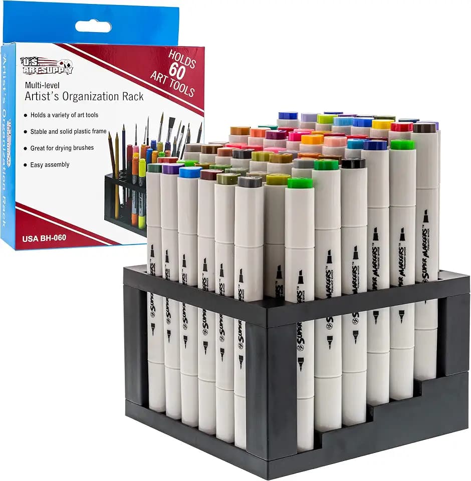 U.S. Art Supply 60 Slot Marker Organizer & Paint Brush Holder