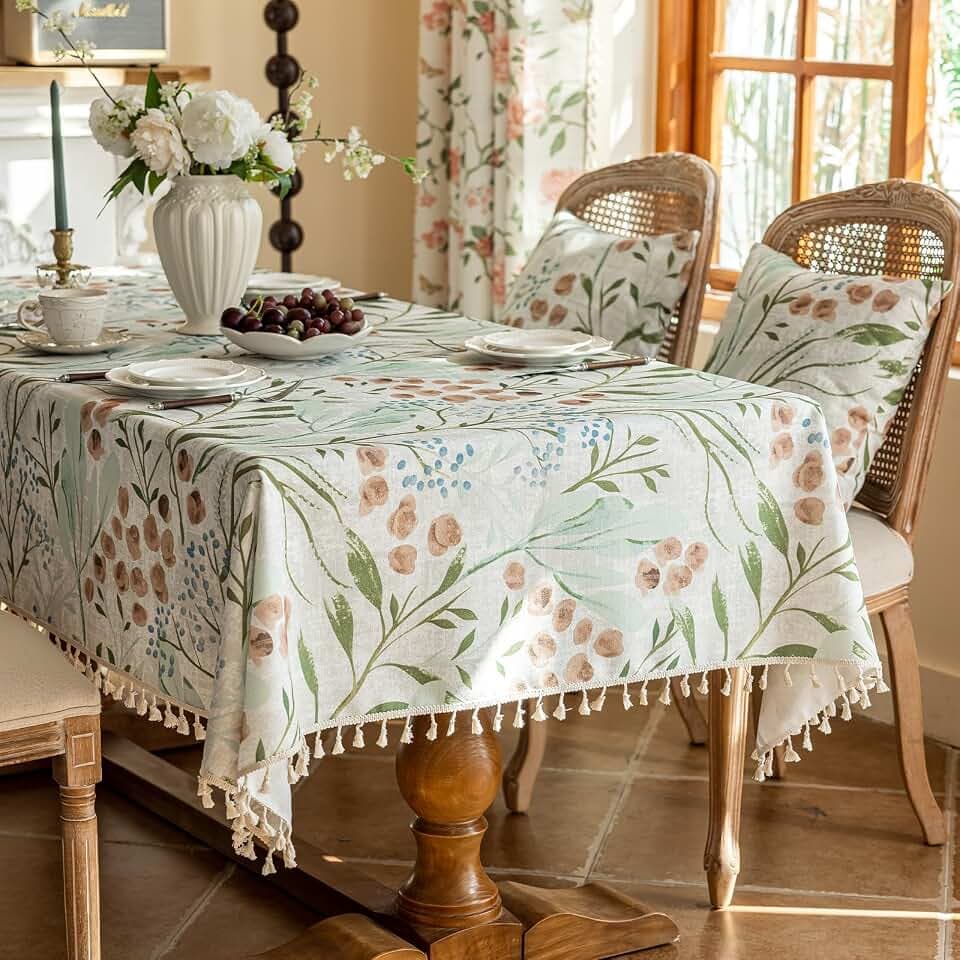 VClife Waterproof Vintage Pink Green Floral Rectangle Tablecloth 60 x 84