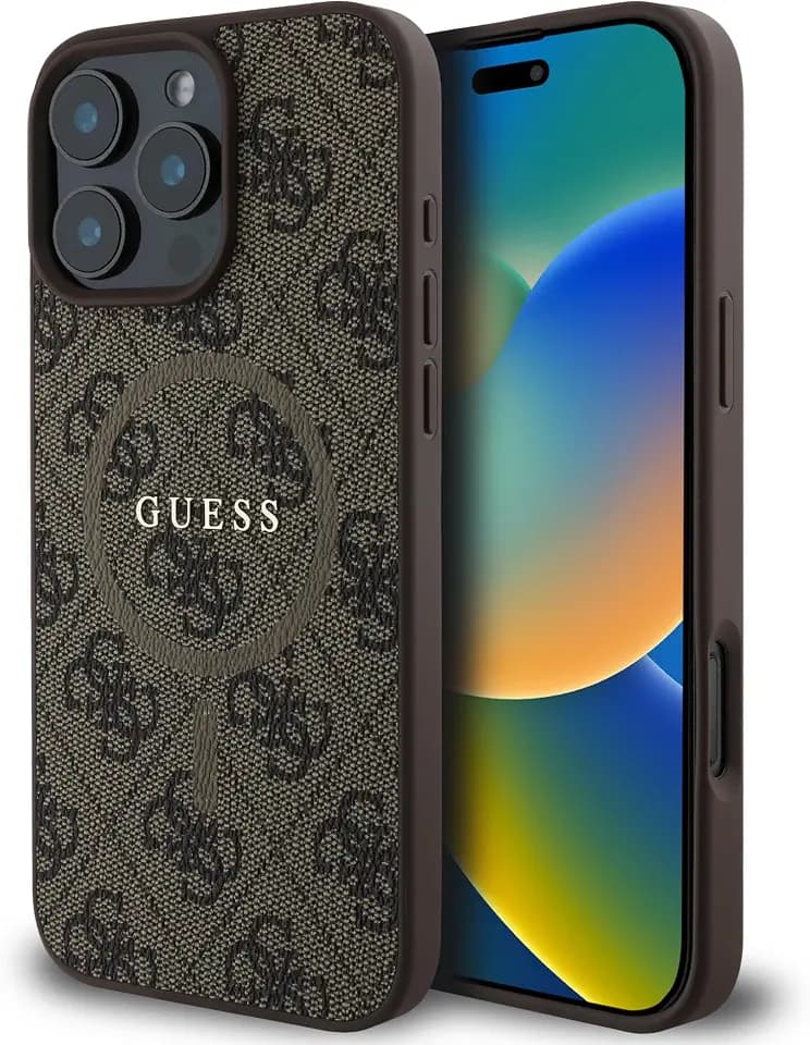 CG MOBILE Guess 4G Ring Classic Logo kompatibel mit MagSafe Hülle für iPhone 16 Pro 6.3" (Braun)