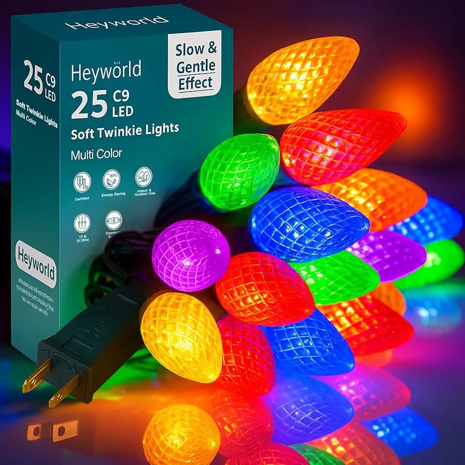Heyworld C9 Soft Twinkle Christmas Lights, 17 FT 25 LED Multicolor Light