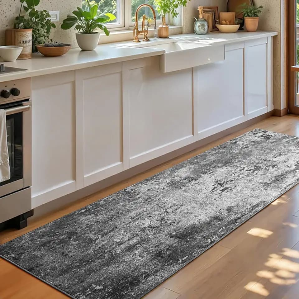 2x6 Black Rug Runners for Hallways Kitchen Runner Rug Non Slip Washable Black Long Runner Rugs with Rubber Backing Soft Abstract Carpet Runner for Bedroom, Kitchen, Bathroom, Entryway