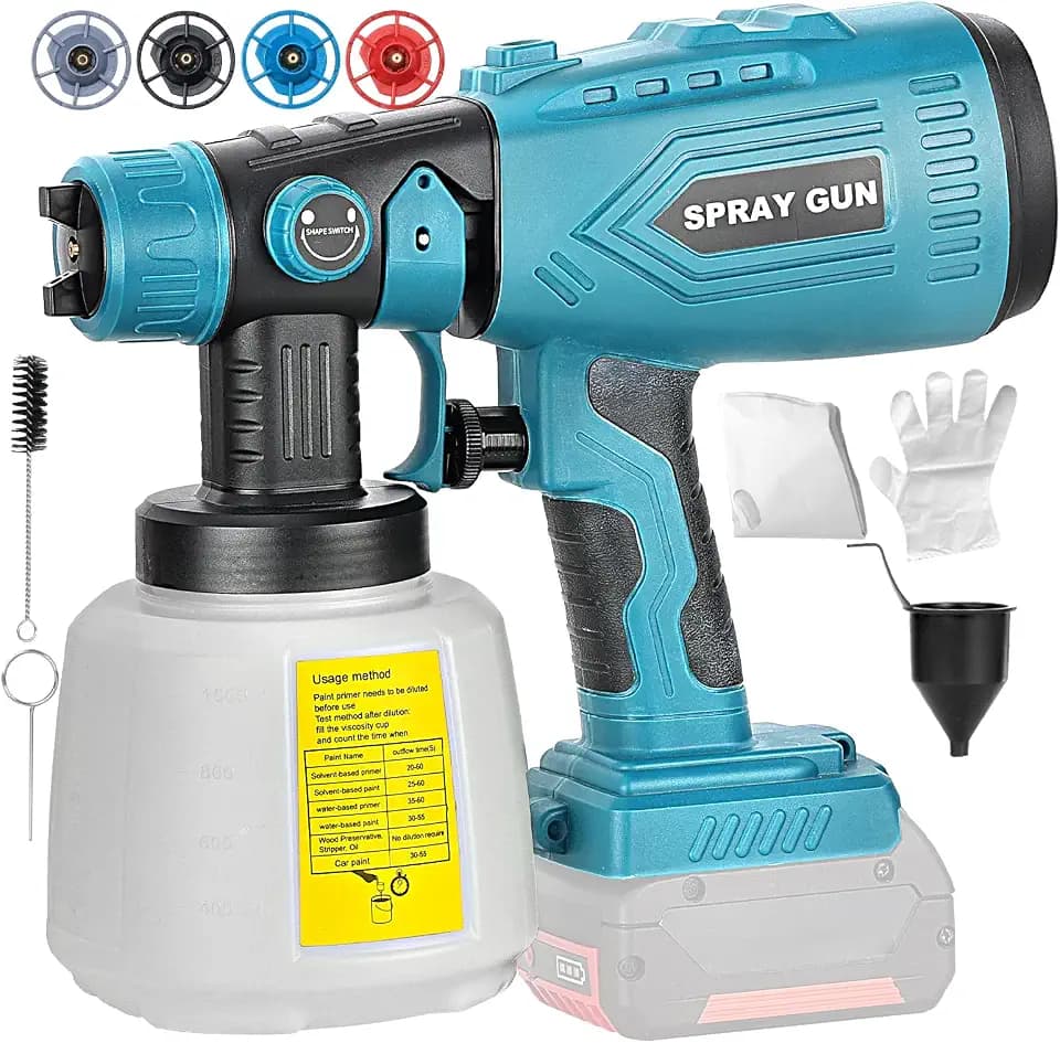 Cordless Paint Sprayer for Bosch 18V Battery, Handheld Paint Gun with 3 Spray Patterns & 4 Nozzles, Ideal for DIY Projects, House Painting, Furniture & More