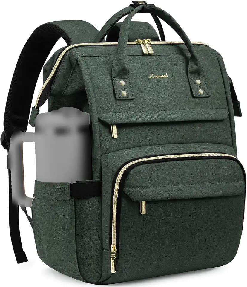 LOVEVOOK Laptop Backpack for Women with Giant Tumbler Holder Pocket,17 inch Waterproof Travel Backpack Purse Computer Laptop Bag,Professional Work College Nurse Teacher Backpack Daypack,Dark Green