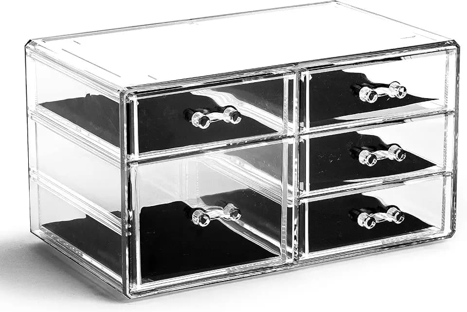 BINO | 5-Drawer Makeup Organizer, Lexington Avenue | THE MANHATTAN SERIES | Modular Design Storage Drawers | Vanity Acrylic Organizers | Stackable Storage Bins | Clear Makeup Organizers And Storage