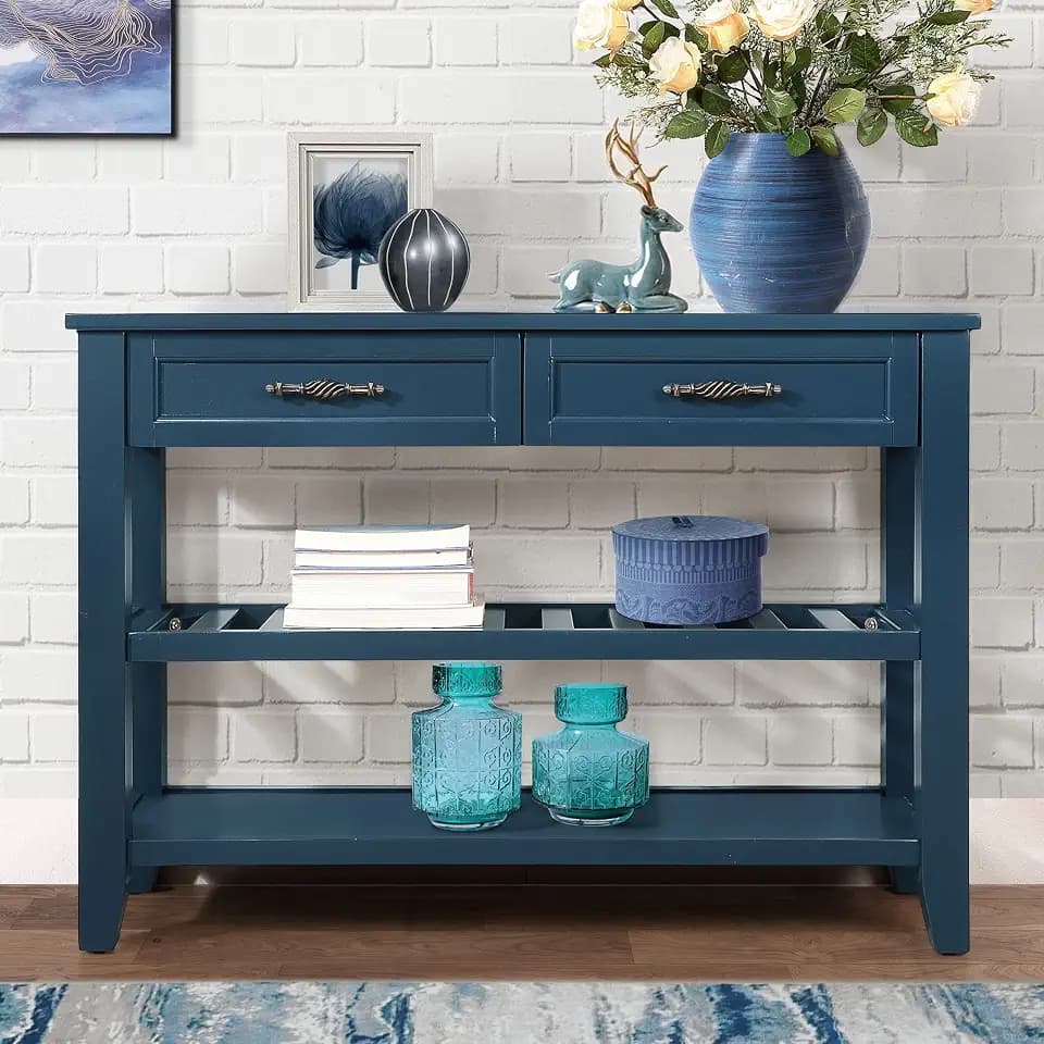 ERYE 42-Inch Rustic Wooden Console Table Living Room Entryway Side Table with Open Shelf,Drawers and Sturdy Construction for Home/House/Apartment