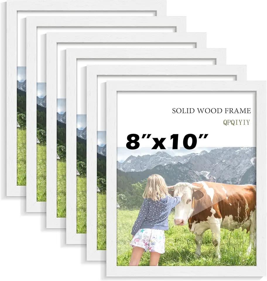8x10 Picture Frame Set of 6, Solid Wood Photo Frames, White