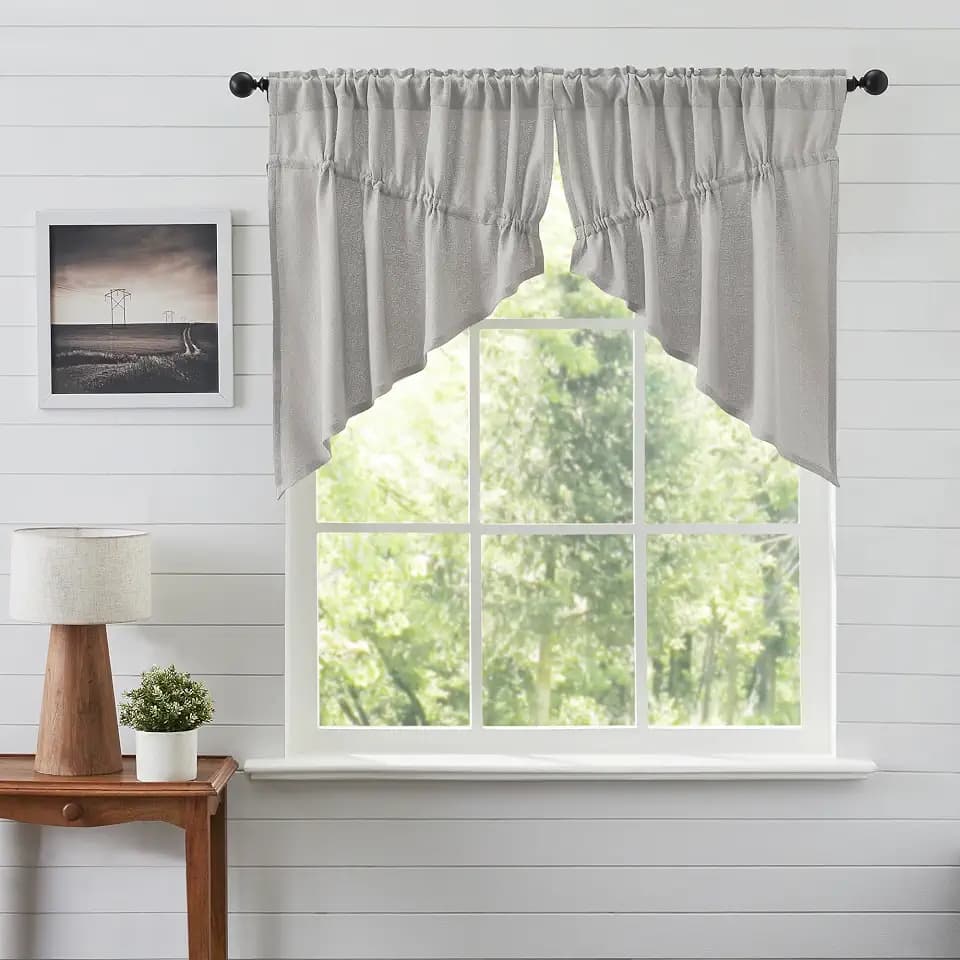 VHC Brands Burlap Dove Grey Farmhouse Curtains Prairie Swag Set of 2 36x36x18