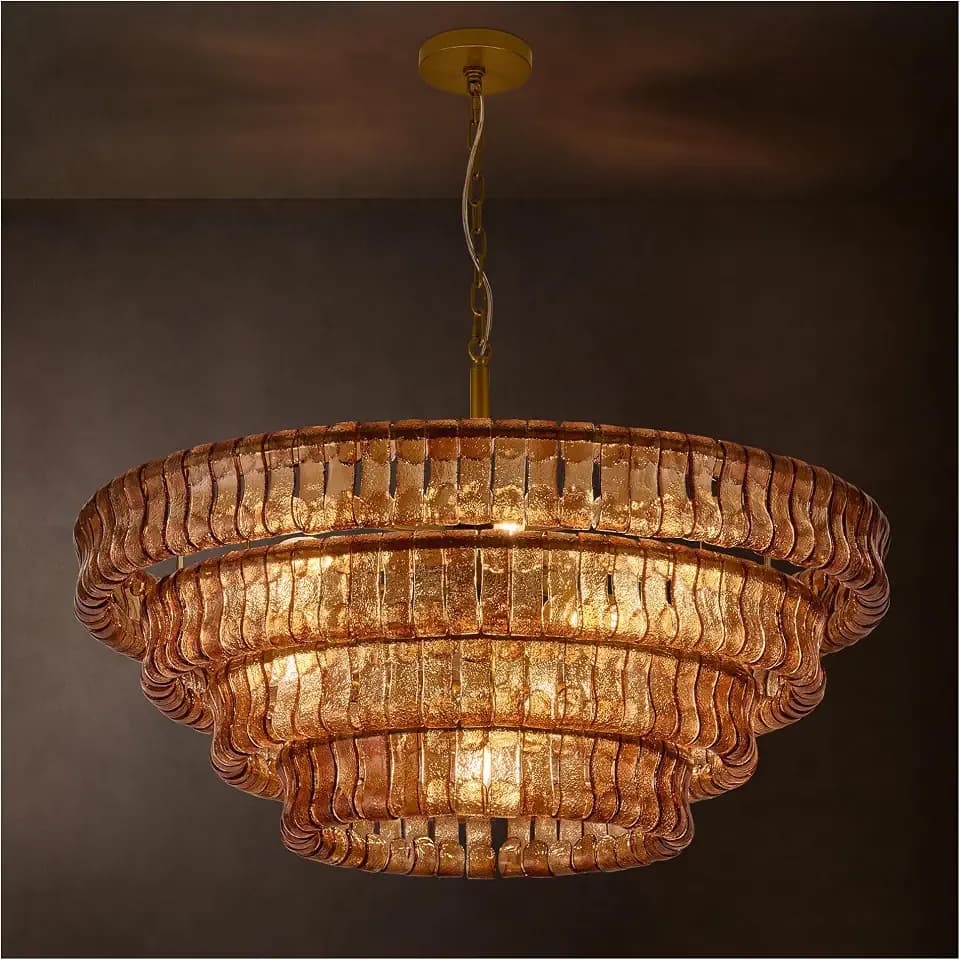 40 Inch Modern Round Amber Crystal Glass Chandelier, Large 4-Tier 10 Lights Gold Luxury Hanging Light Fixture, for Dining Room, Kitchen Island, Living Room, Entryway (Included E12 Bulbs)