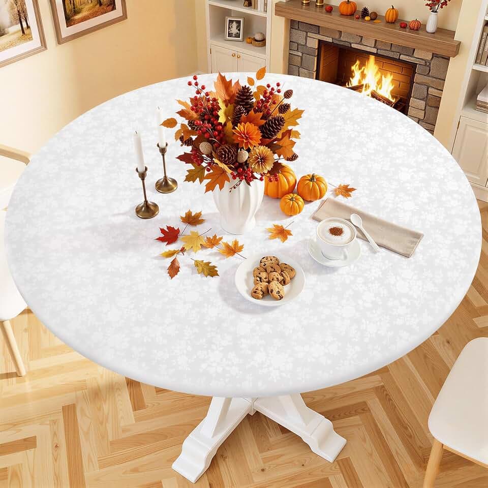 Smiry Waterproof Heavy Duty Vinyl Fitted Tablecloth for 57"-68" Round Table