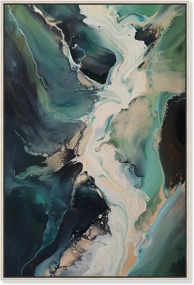 Art Remedy Sage River Blue Abstract Canvas Wall Art, Silver Floater Frame, 36"x54"