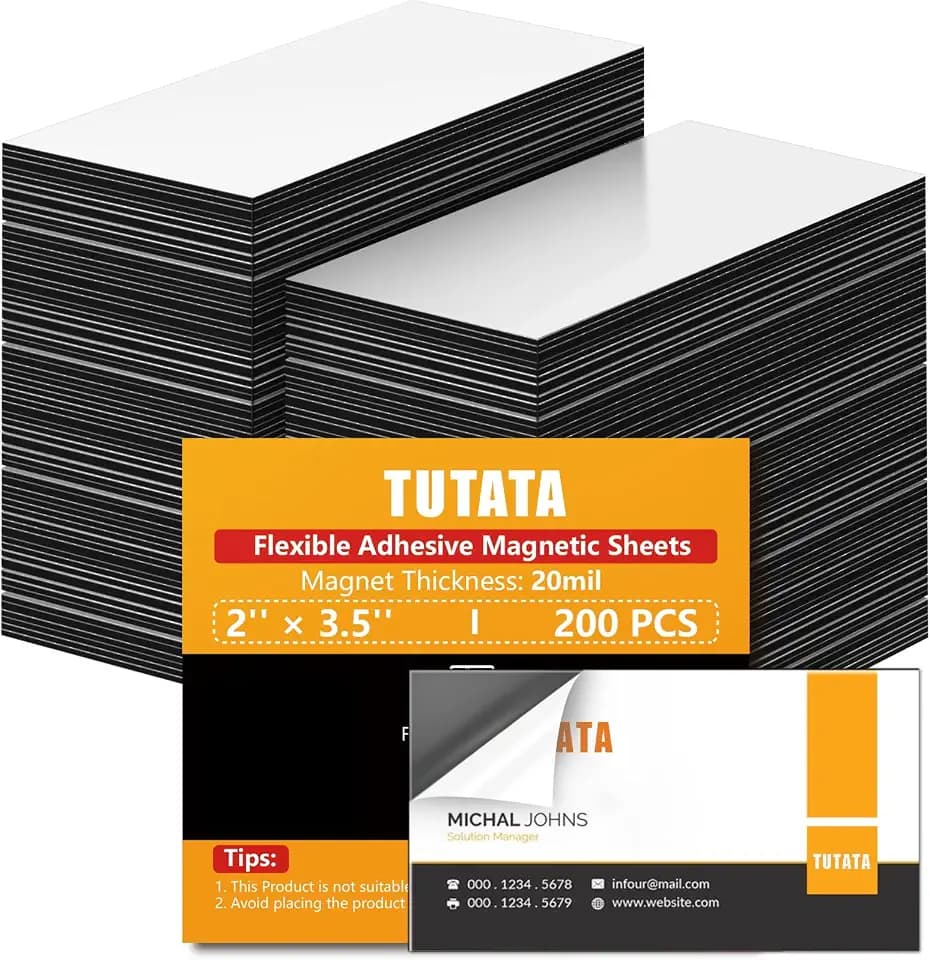 tutata Business Card Magnets, 2" x 3.5", 200 Pack, Self Adhesive Backings