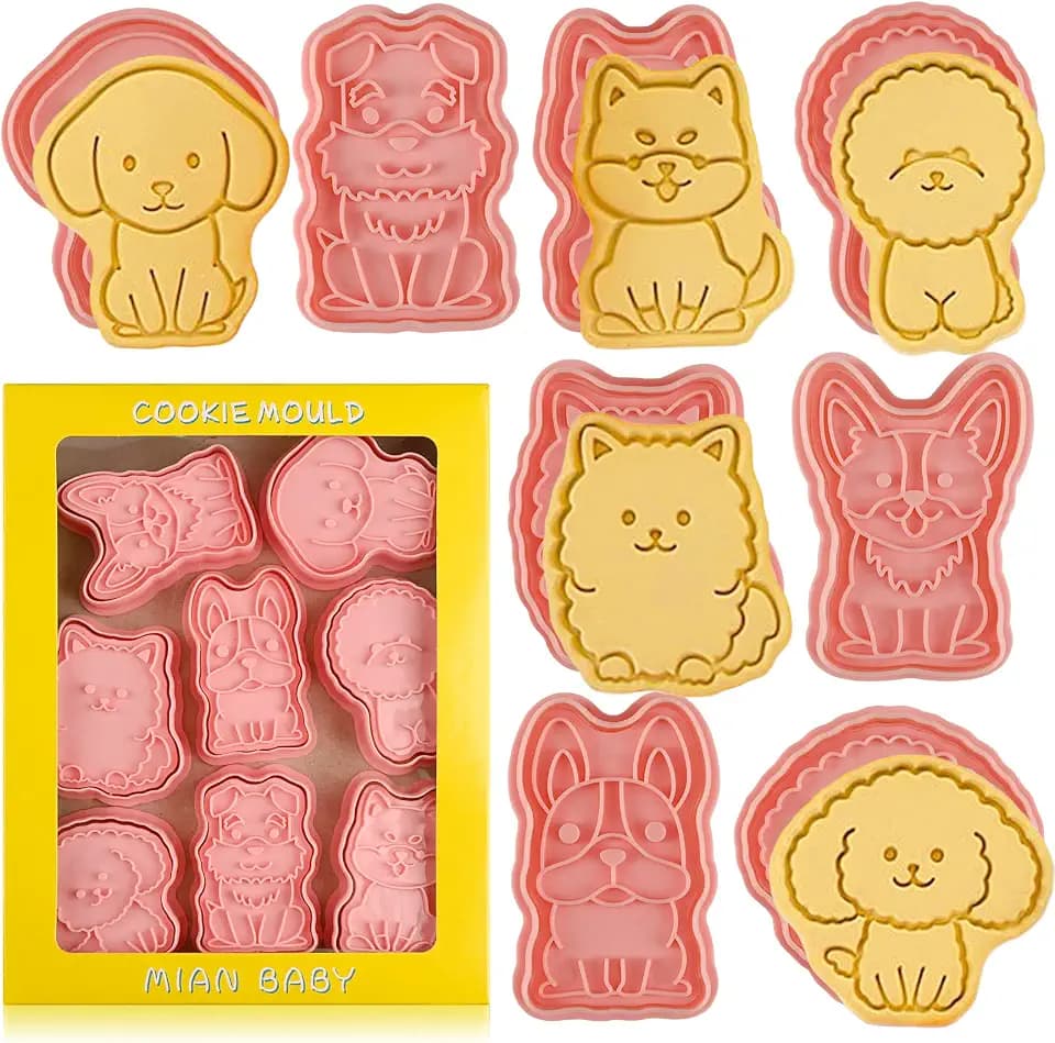 Dog Cookie Cutters Set, 8 Pcs Puppy Cookie Cutter with Plunger Stamps