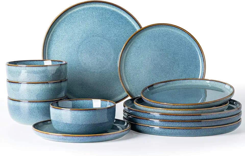 GBHOME Dinnerware Sets for 4, 12 Pieces Ceramic Plates and Bowls Set
