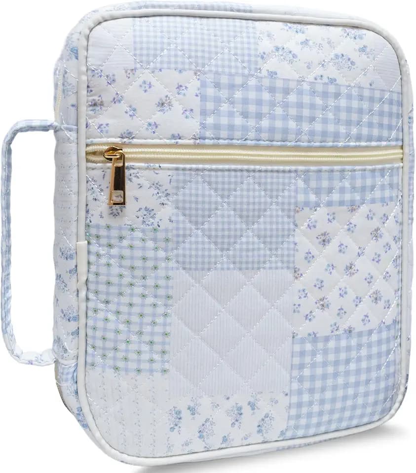 Bible Cover for Women (Blue Spliced Flower, Large)