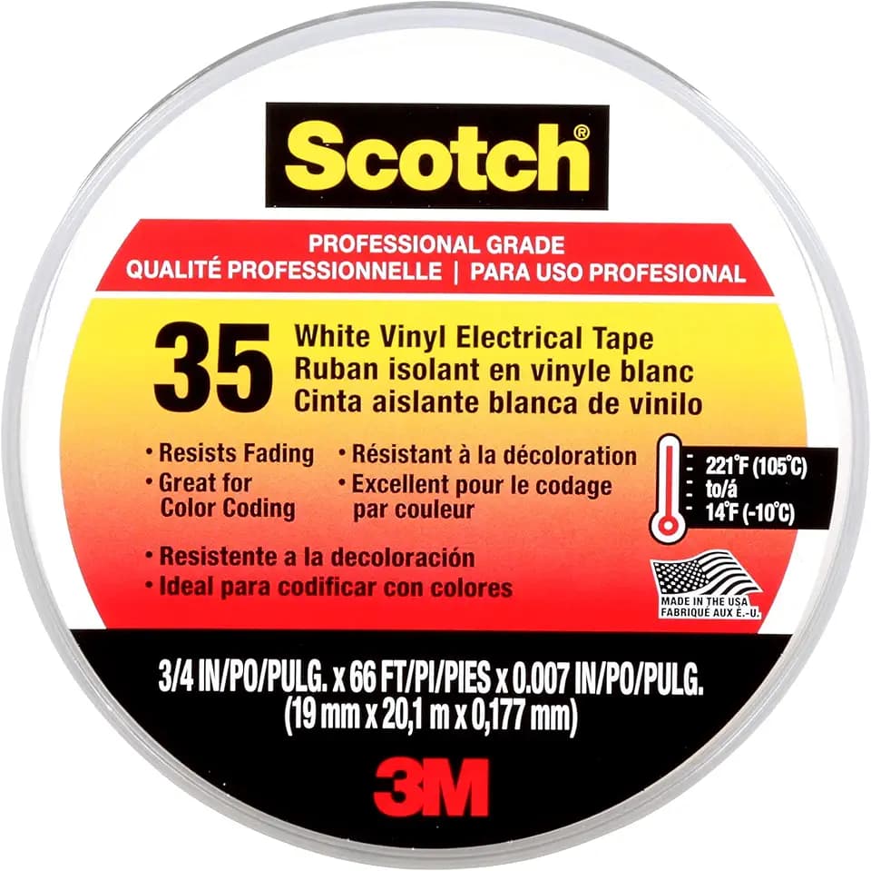 3M Scotch Super 33+ Vinyl Electrical Tape, .75-Inch by 66-Feet, white