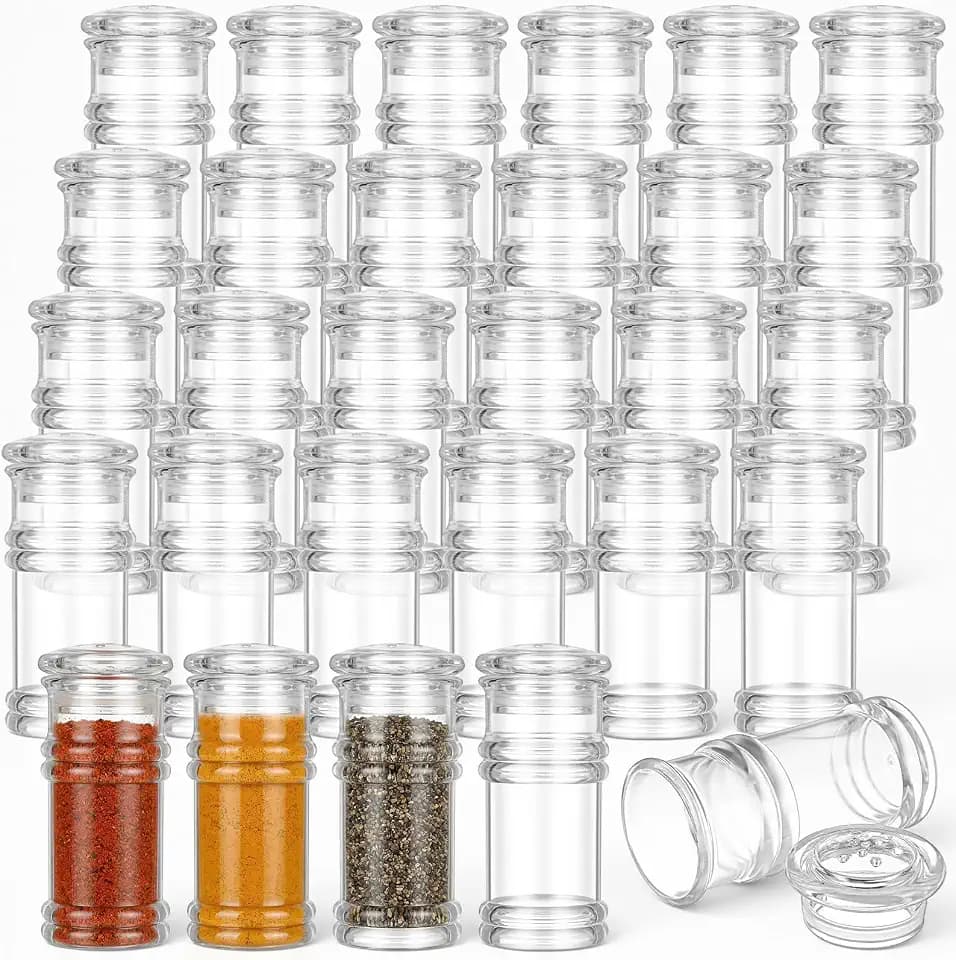 24 Pack Plastic Salt and Pepper Shakers, 4 oz Clear PS Spice Containers with Perforated Lids, Empty Seasoning Bottles for Home Kitchen or Restaurant Use