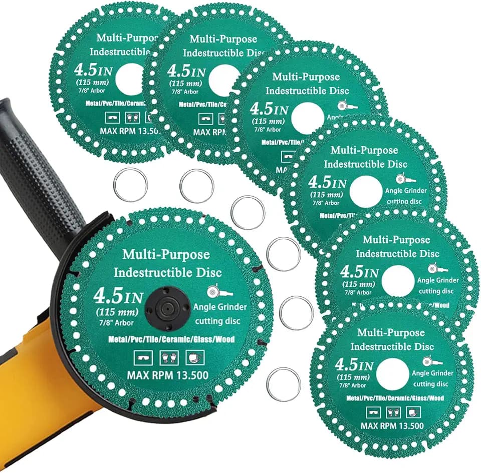 6 Pack 4-1/2" Indestructible Disc for Grinder Set, Diamond Multi-Purpose Saw Blades with 7/8" Arbor, Cut Off Wheels Tool for Smooth Cutting Ceramic Tile Glass Metal Wood PVC Pipe